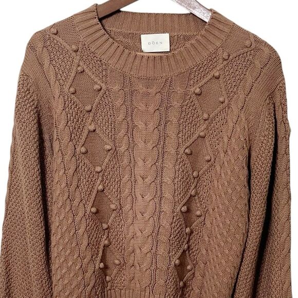 Doen Lulu Sweater Size Medium Brown Pom Pom Knit Organic Cotton Cottagecore - Picture 3 of 10